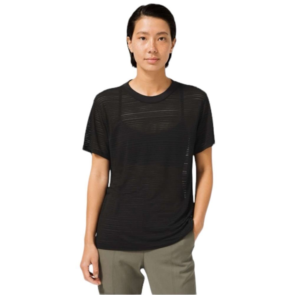 Lululemon All Yours Boyfriend Tee Black Stripe Relaxed Fit Size 8